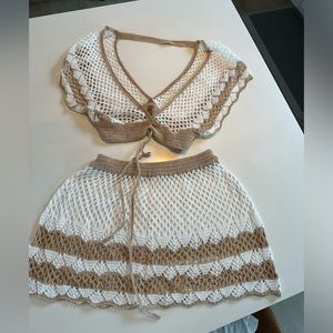 Beach cover up set white and tan